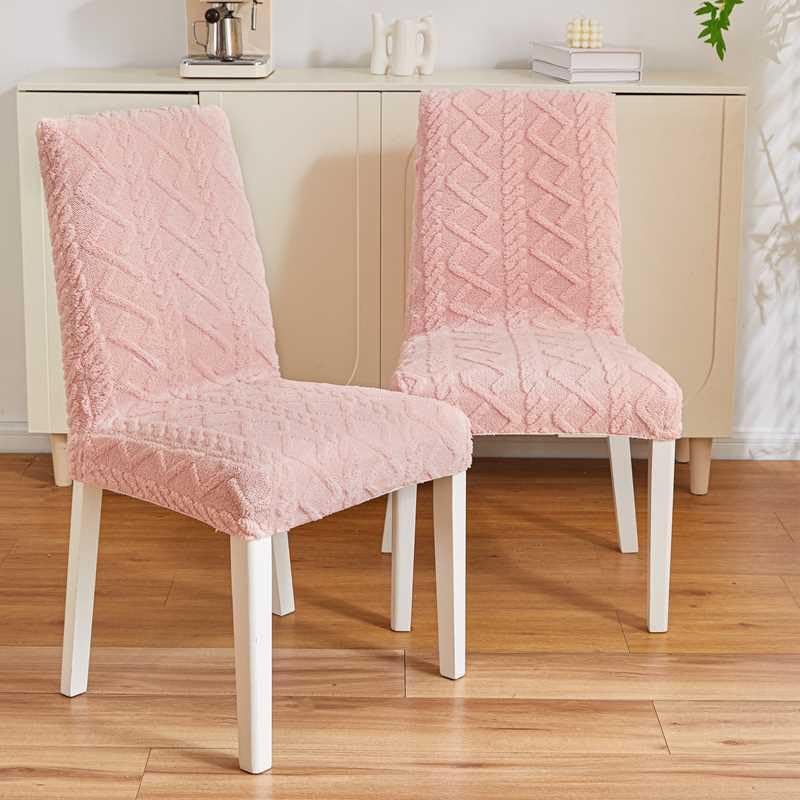 Image of HOMETHREADS Elastic Jacquard Chair Cover-Stretch Fit, Removable & Washable Short Dining Chair Seat Protector - 400gsm Soft & Wrinkle-Resistant Slipcover for Home, Kitchen, Banquet (Pink, Pack of 8)