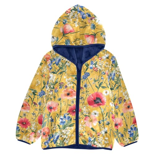 Cute Girls Boys Fleece Jacket Colorful Flowers Botanical Boys Jackets Boys' Fashion Hoodies Sweatshirts with Pockets for Toddler and Kids, 3T