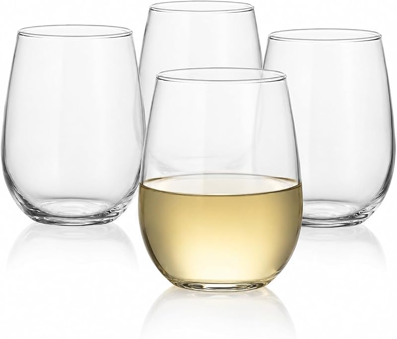 Juego de 4 copas de vino sin tallo, vasos transparentes sin plomo de 17 oz | Base estable, Apto para lavavajillas, Vino tinto y blanco, Cócteles y agua, Todos los días y fiestas