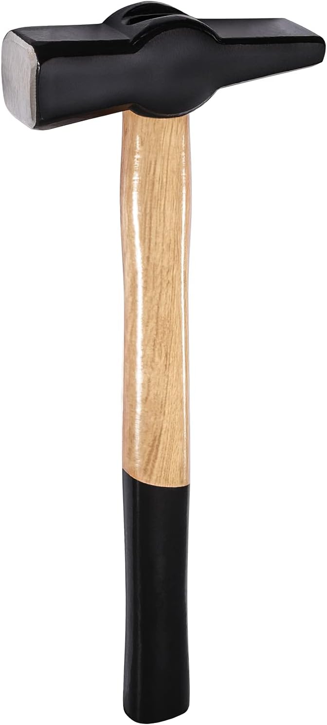 Blacksmiths' Hammer 0000811-1000 Professional Metalworking Forging Tool Swedish Pattern Round Square Face Cross Peen Engineer Hammer with Wooden Handle Black Head (2.2 lbs/1000g)
