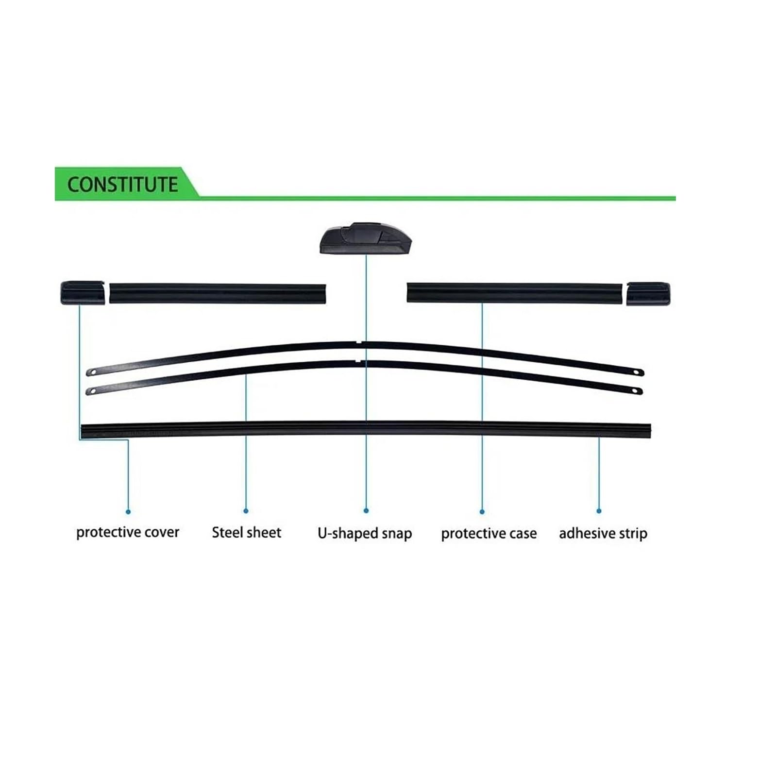 Per C2 2003 2004 2005 2006 2007 2008 2009 Tergicristallo per parabrezza auto in gomma morbida tipo U senza telaio senza staffa 24"+18"
