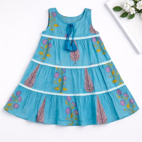 Image of The Magic Wand Kids Girls Casual Dresses, Knee Length Singlet Strap Fit & Flared Cotton Once Piece Stylish Frocks fo rBeach Summer Season Vacation