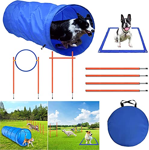 ACXIN Kit d'équipement d'agilité pour chien obstacles avec tunnel pour chien - Barre de saut - Réglable en hauteur - Kit d'agilité pour chiens - Jeu intéressant - Champ de pause Cover