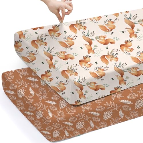 Image of BROLEX Baby Fitted Crib Sheets: Kid Crib Sheets - Set of 2 for Toddler Standard Size Crib Mattress for Boys and Girls - Jersey Knit Crib Bed Sheets Squirrel&Foliage