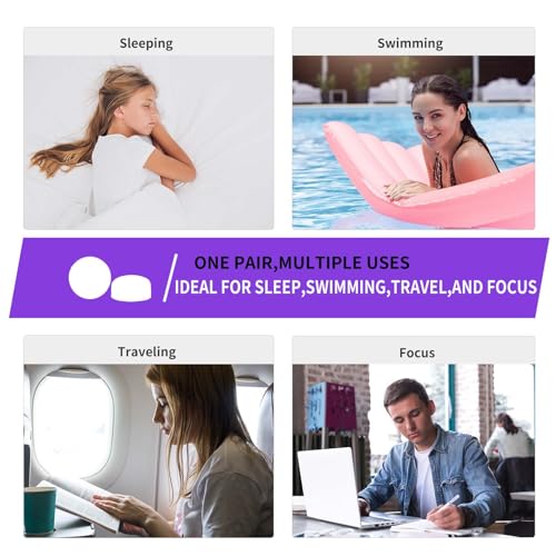 Image of LYSIAN Moldable Silicone Ear Plugs for Sleeping, Snoring & Side Sleepers, Soft Reusable Noise Reduction Earplugs for Sleep, Travel & Swimming, 5 Pairs, Purple