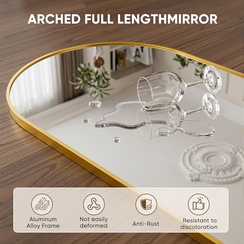 Image of Full Length Mirror, 56 inchx14 inch Arched Floor Mirror ShatterProof Glass