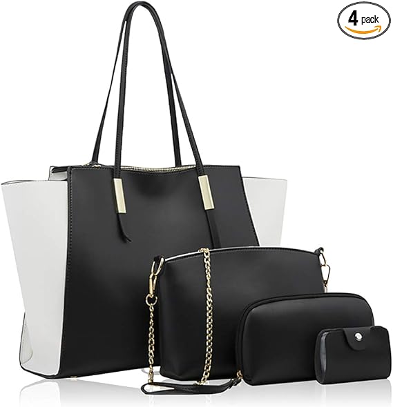 Amazon Ajastate バッグ レディース トートバッグ ショルダーバッグ ハンドバッグ 通勤 鞄女性用 4点セット 底鋲 ビジネス クリスマス 入学式 誕生日プレゼント ブラック ハンドバッグ