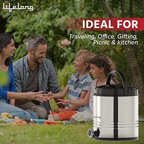Image of Lifelong 8.5 litres Insulated Stainless Steel Water Jug| Thermos Jug| Hot & Cold | Easy to Carry Handle| Leakproof Tap| Spill-Proof Airtight Lid (LLWMJ85, Silver)