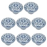 Geesatis 8 Pcs Ceramic Cabinet Knobs Retro Single Hole Pull Handles Decorative Furniture Knobs for Cupboard Drawer Closet Door, with Mounting Screws, Diameter 1.4 inch, Dark Blue