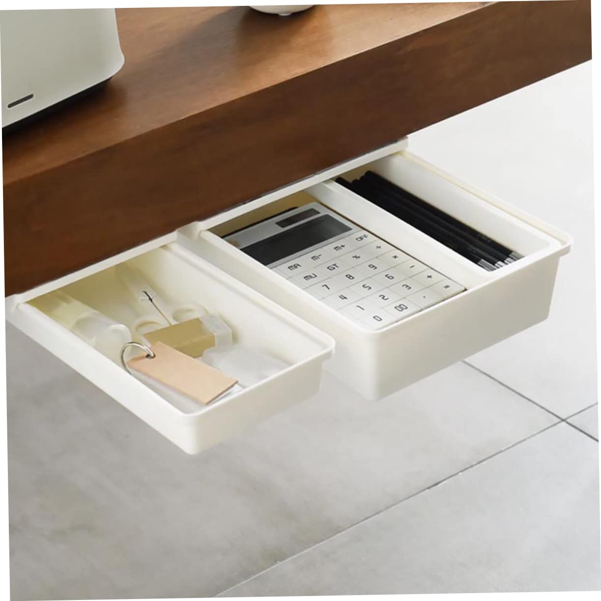 SHOWERORO 2piezas Caja Organizadora Adhesiva Bajo Escritorio Cajón Invisible Para Oficina y Hogar Almacenamiento Oculto Para Papelería y Utensilios Fácil Instalación y Ahorro De Espacio