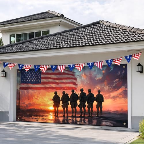 BlissYard Patriotic 4th July Garage Door Cover Banner 13x6ft Polyester by BlissYard - Used condition - Image 5