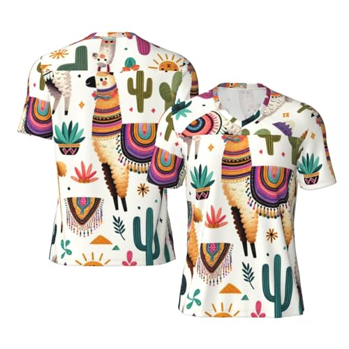 Stylish Athletic Sports Jersey Kawaii-Llama-Cactus Men's Rugby Jersey Medium