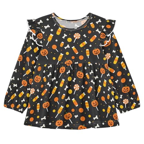 Candy Pumpkin Black Girls Shirts Cotton Long Sleeve Ruffle Toddler Tee Tops