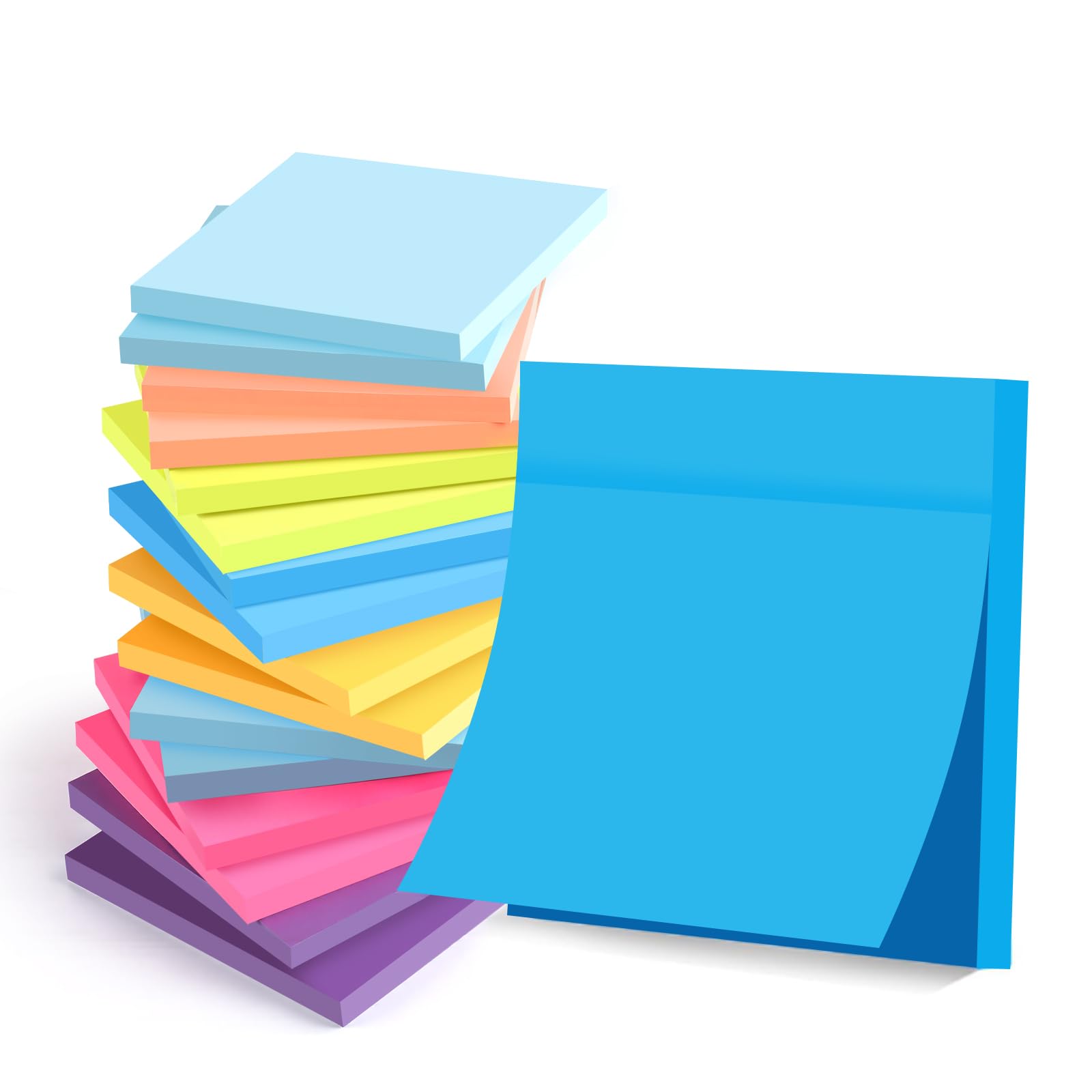 16-Pack Sticky Notes 76mm x 76mm – Brightly Colored Self-Stick Pads, 60 Sheets/Pad (Total 960 Sheets) – Eco-Friendly & Perfect for Home, Office, and Notebooks