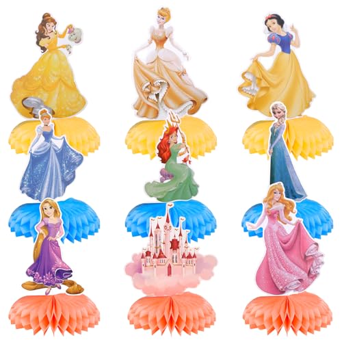 9 Piezas Decoraciones de Cumpleaños de Princesa, Adornos 3D Panal Nido Abeja Temática, Centros de Mesa de Cumpleaños para Niños Cumpleaños Baby Shower Comunion