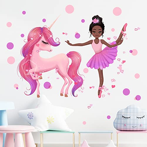 Vinilo decorativo ballet niña unicornio para pared