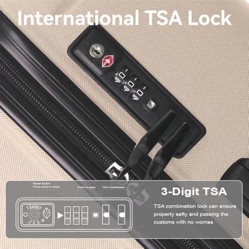 3-Piece ABS Hardshell Luggage Set,20/24/28 Inch Spinner Suitcases with TSA Lock, Telescoping Handle (Beige)4