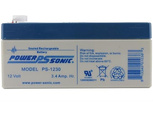 Power Sonic Batería de plomo ácido sellada recargable PS-1230 12V 3.4 AH  20-hr. 12V 3.3 AH  10-hr.