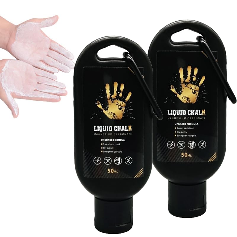 2 Pack 50ml Superior Grip Liquid Chalk Mess-Free Gym Chalk for Weightlifting Gymnastics Rock Climbing Dancing Sweat Resistant and Long Lasting Dries in Seconds