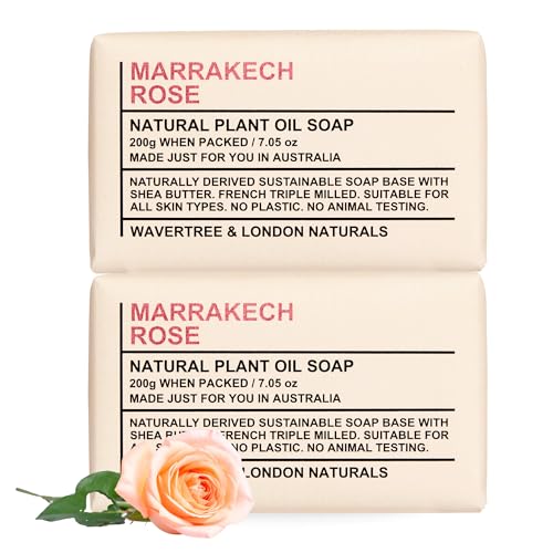 Image of Wavertree & London Marakech Rose Scented Natural Soap Bars (2 Bars), 7oz Moisturizing French Triple Milled Soap enriched with shea butter - Plant Oil Bath & Body Soap Bars [100% Naturally derived]
