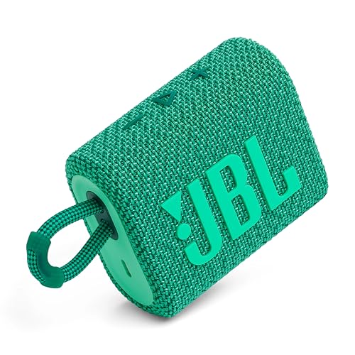 Image of JBL GO 3 Eco - Small Bluetooth Box in green with recycled material - waterproof, portable speaker - up to 5 hours playback time with a single battery charge
