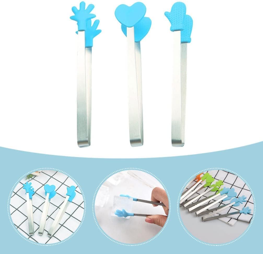 Small 3pcs Mini Serving Hand Shape Food Stainless Steel Sugar Cube Kids for Tea and Coffee Party Appetizers Desserts Red Kids Bread Tongs(OneColor)