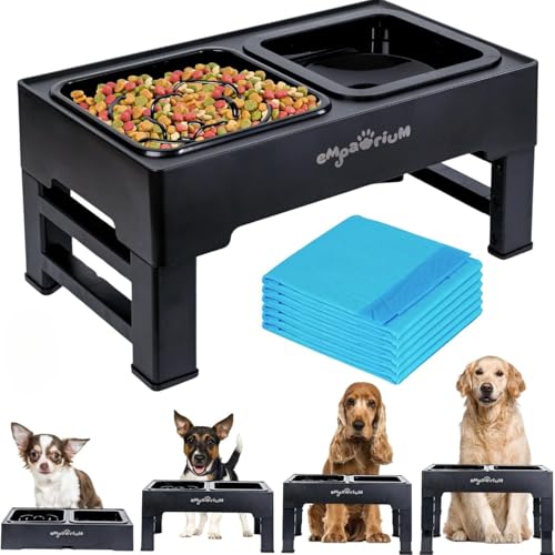 Empawrium 2 Ciotole per Cani Rialzate, Anti Ingozzamento e Ciotola Acqua Antigoccia 1600ML - 4 Altezze, Adatto per ogni Taglia di Cane Piccolo, Medio e Grande - Con 6 Traversine