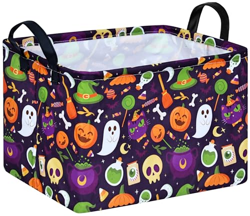 Image of Pumpkin Pattern Storage Basket Gift Shelf Basket Storage Bin, Nursery Basket Organizer Box for With Handles for Room Deco