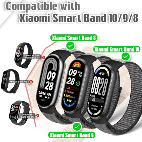 Image of Nylon Sport Band Compatible with Xiaomi Smart Band 10 /9 /8 for Women Men, Soft Adjustable Breathable Sport Loop Watch Strap Replacement Wristband for Xiaomi Mi Band 10 /9 /8, 3pcs