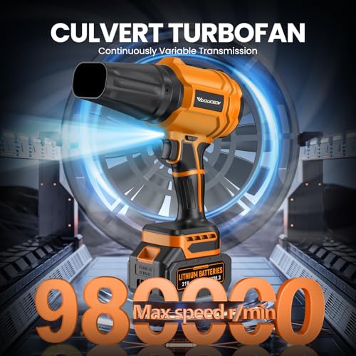 YUQUESEN Cordless Leaf Blower, 980,000 RPM Handheld Leaf Blower with 2 X 4.0Ah Batteries & Charger, Lightweight Leaf Blowers for Patio Cleaning, Lawn Care, Leaves, Dust - Orange