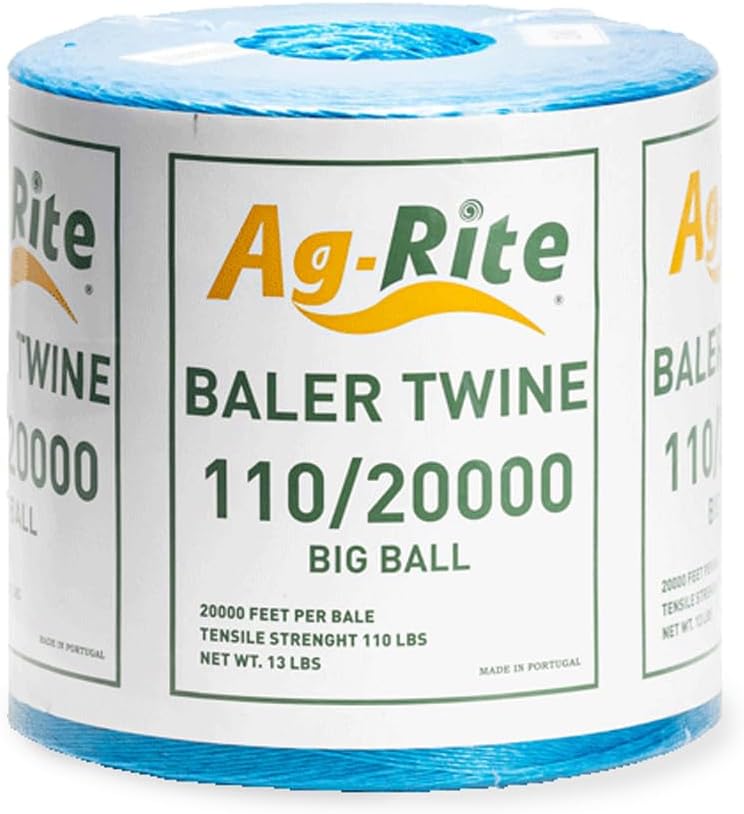 Baling Twine, Poly Propylene 110 Pound Knot Strength and 20,000 Foot Length, Single Spool, Crop Baling, Commercial Bundling (Blue)