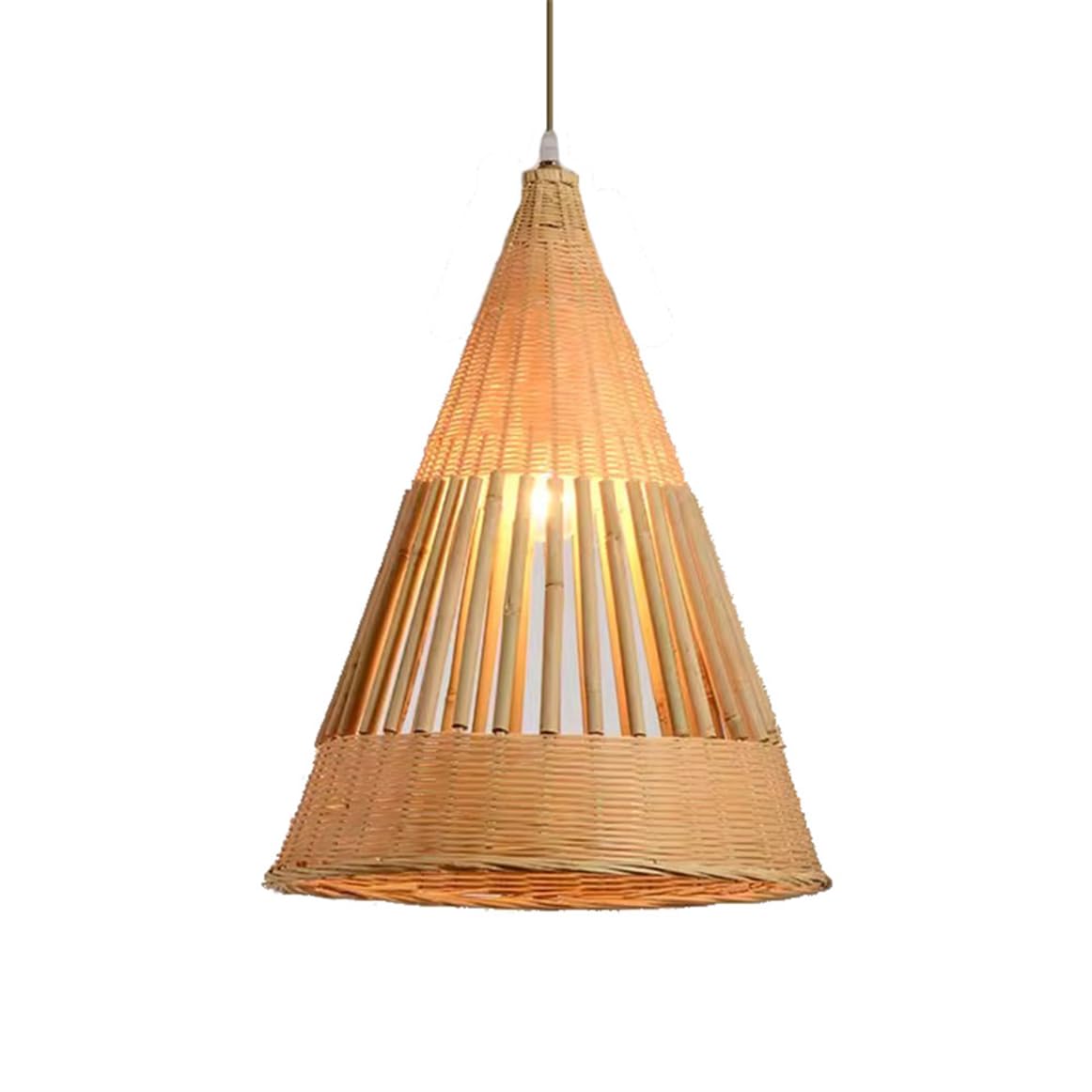 TCHAUSGZOZ Rustic Bamboo Pendant Lamp - Hand-Woven Wicker Light Fixture for Dining, Living, Kitchen, and Bedroom(Light Color)
