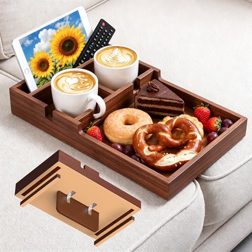 Grow Bou Couch Tray Insert for Middle Seat Bamboo Couch Table with 2 Cup Holders Fits Armless Sofa & Sectionals