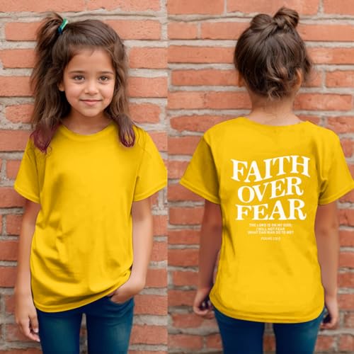 Image of Faith Over Fear Shirt Christian Jesus Tshirts for Girls Religious Inspirational Tees Bible Verse Tops for Kids 3-12