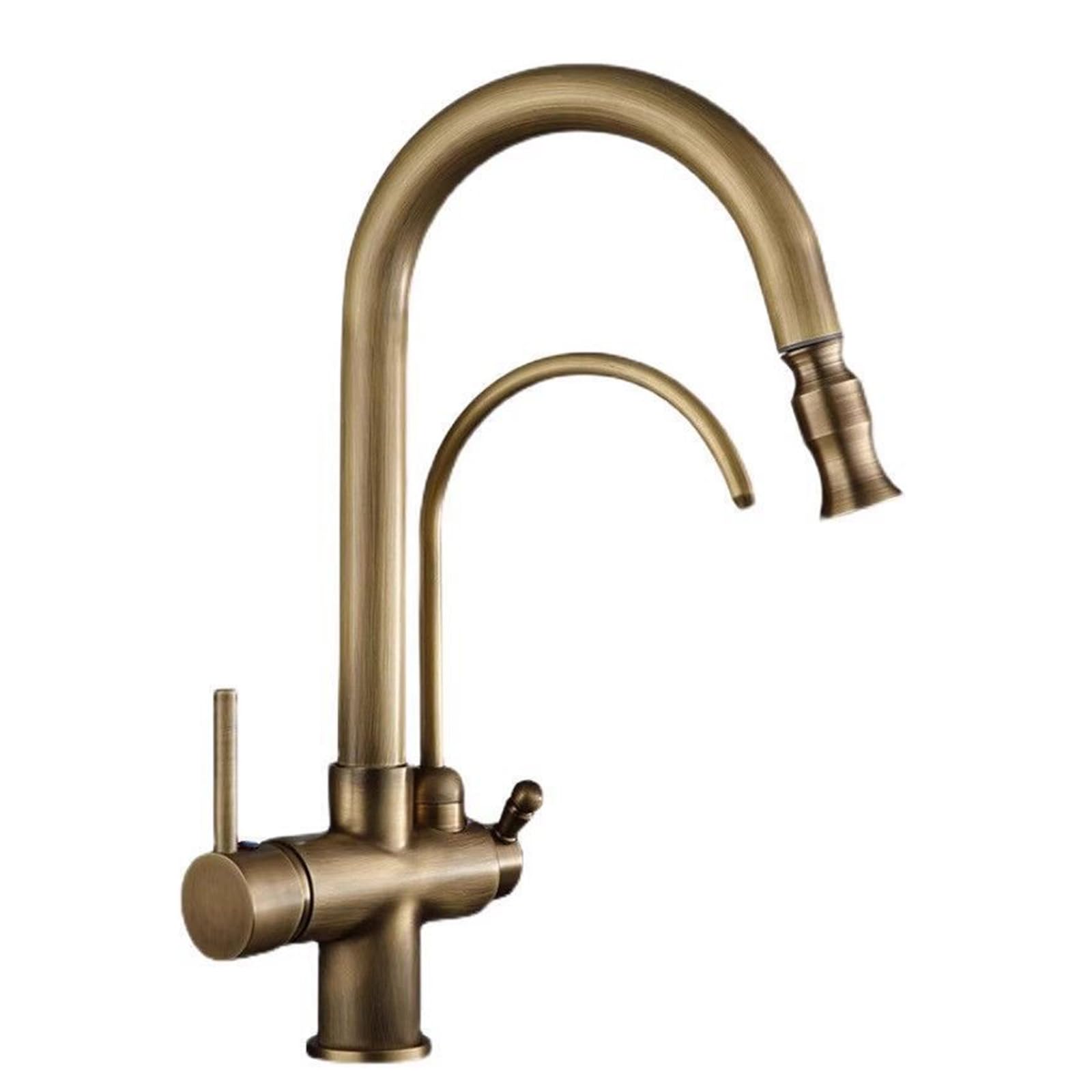 Rubinetto da cucina in ottone, 3 vie, estraibile, con 2 maniglie, design monoforo per cucine moderne, stile antico