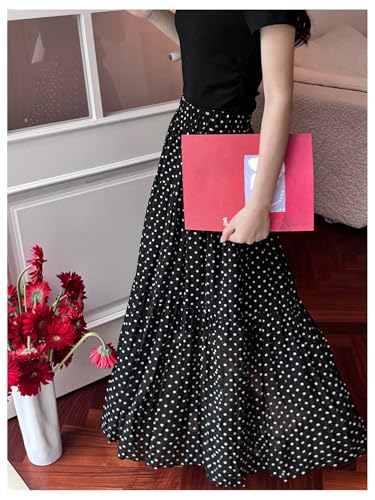Verdusa Women's Polka Dots Ruffle Maxi Skirt Elastic High Waisted A Line Flowy Long Skirts2