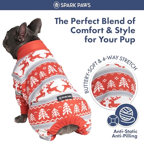Image of Spark Paws Dog Christmas Pajama, Dog Recovery Suit Male, Onesie, Ultra-Soft and 4-Way Stretch, for Small Medium and Large Breeds - Winter Wonderland - 4XL