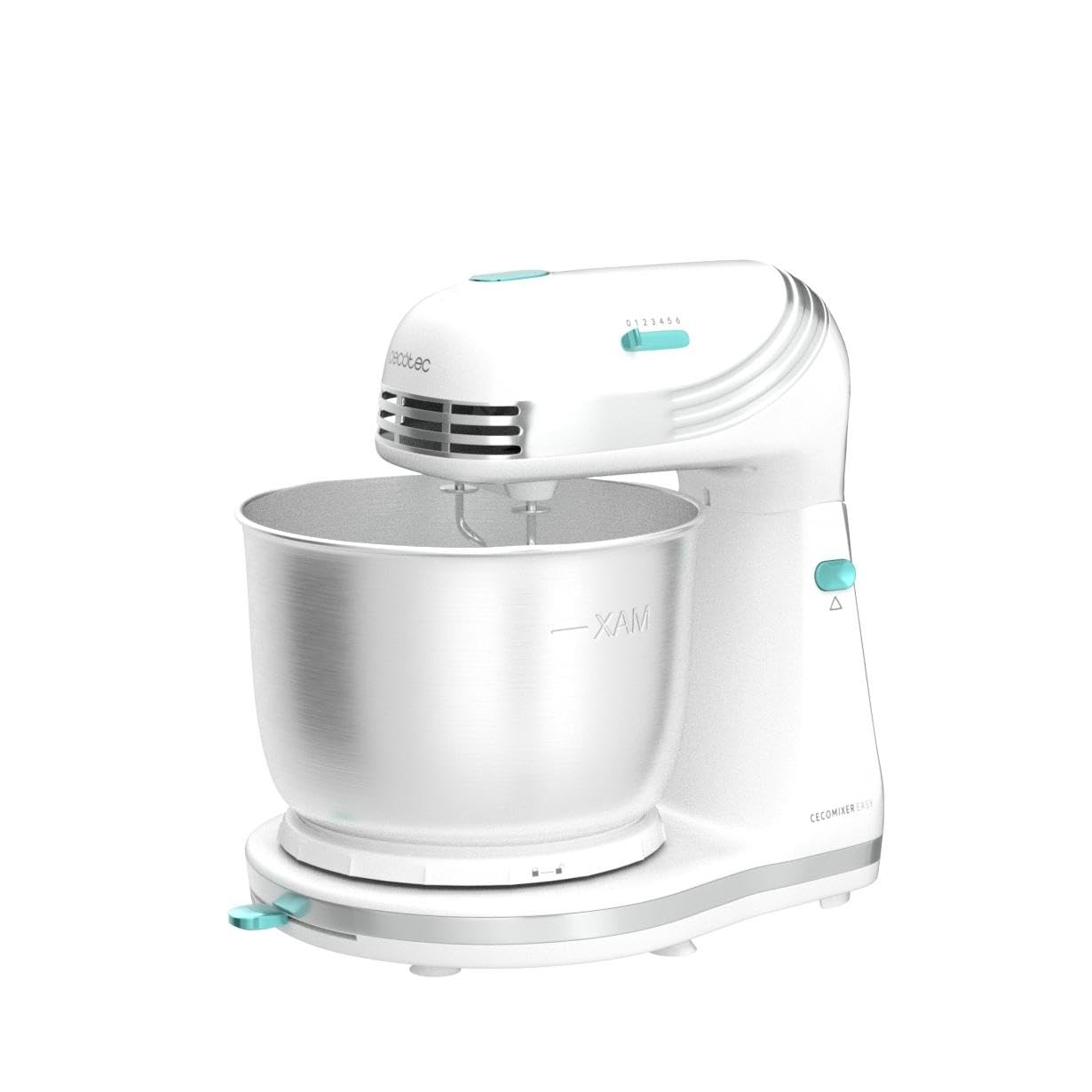 Cecotec Batteur pétrisseur CecoMixer Easy, Blanc. Puissance 250W, Mouvement planétaire, 6 vitesses, Bol en acier inox, Capacité 3L, Comprend un jeu de tiges et un jeu de spirales.