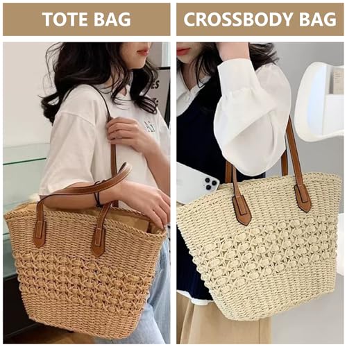 Bolso grande de hombro de paja tejido para mujer miniatura 2