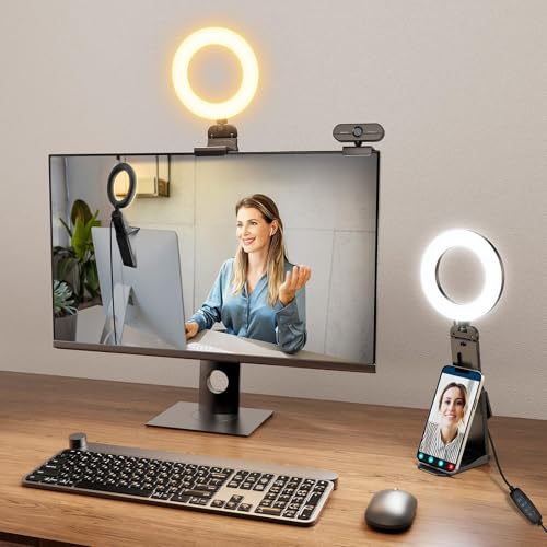 Evershop Ring Light for Laptop Desk Clip On,Small Computer Video Conference Lighting with Stand for Phone/Webcam/Monitor,5' Portable Mini LED Selfie Light...