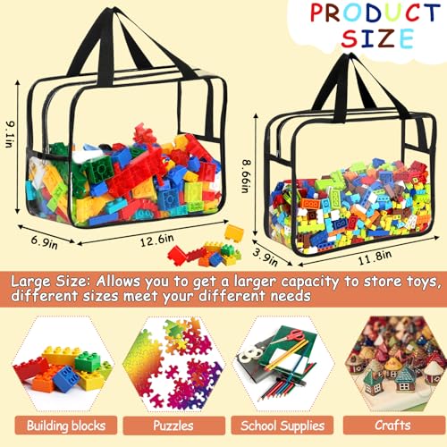 Image of 6 Packs Large Toy Storage Bags with Labels, Reusable Clear PVC Board Game Storage, Travel Waterproof Organizer Bags with Zipper for Building Blocks, Puzzle, Kids Books(3 large & 3 Extra Large)