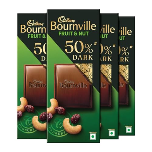 Image of Cadbury Bournville Fruit & Nut 50% Dark Chocolate Bar, 75 g (Pack of 4)