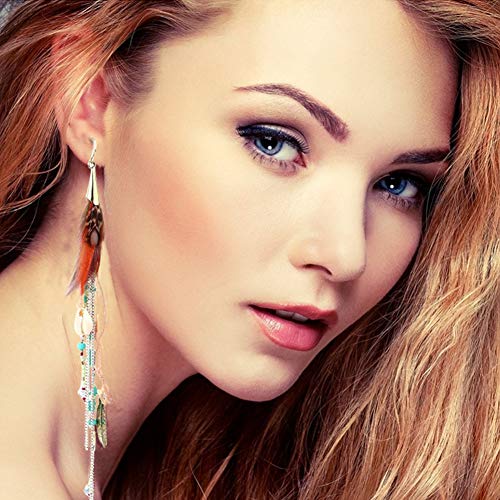 Bohemian Feather Dangle Earrings for Women with Shell Beads Long Tassel Design Drop Earrings2