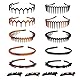 10 Stück elastisches Zahnstirnband mit 4 Stück Clips, Zickzack-Stirnbänder rutschfeste Haarbänder für Frauen Mädchen, gewellter Haifischzahn-Haarkamm für Männer, Damen (schwarz, braun)