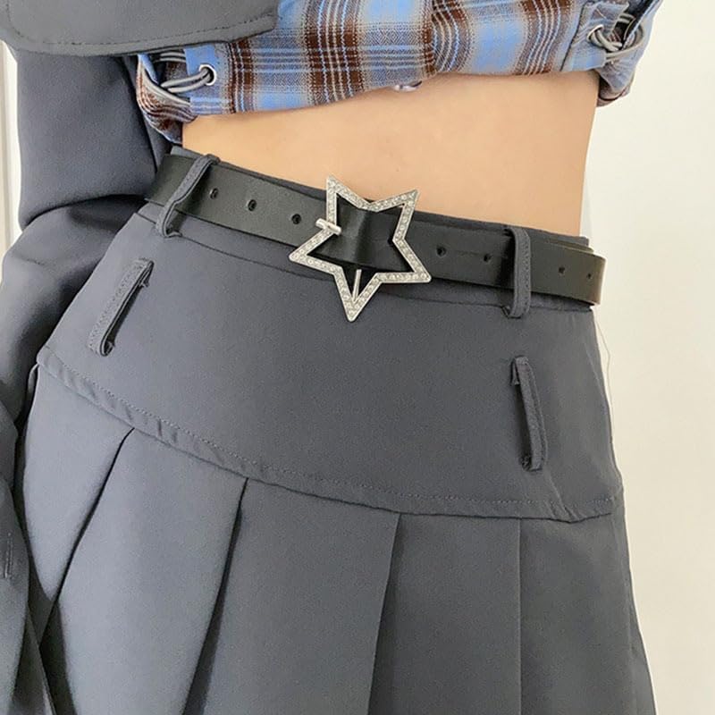 AIBEARTY Women Girls Glitter Rhinestone Star Buckle Belt Y2K Leather Waist Belt Waistband for Jeans Dresses - Image 4