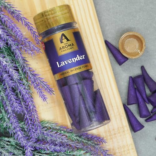 Image of The Aroma Factory Incense Dhoop Cone, Lavender (100% Herbal & 0% Charcoal) 3 Bottles x 30 Cones
