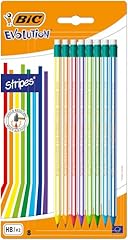 Bic Matite Hb Grafite Con Gomma, Evolution Stripes, Confezione Da Otto Matite, Multicolore, 24 X 12.7 X 0.9 Cm
