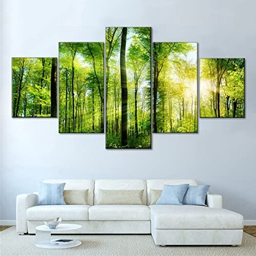 Tableau moderne abstrait forêt en 5 panneaux avec cadre de qualité 100x50