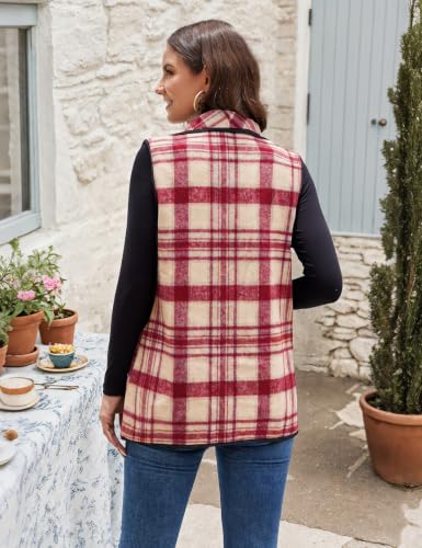 Image of YACUN Women Plaid Vest Lapel Open Front Sleeveless Cardigan