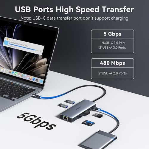 Image of USB C Hub Ethernet USB-C Adapters for MacBook Pro /Air with HDMI 4K@60Hz | Mac Dongle with USB Port, 10 IN 1 USBC to HDMI Adapter 4K, USB C to Ethernet, 100W PD, USB-C to SD /TF Card Reader Dongle Hub